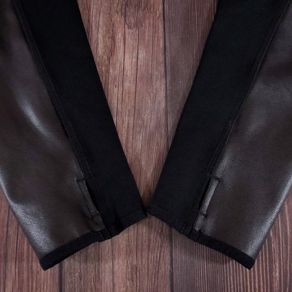 Spanx Womens Large Drape Front Jacket Very Black Convertible Faux Leather 50176R - Picture 7 of 16